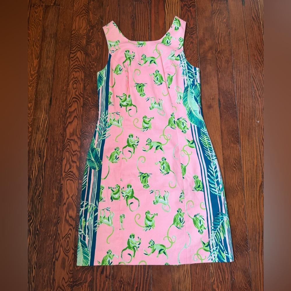 Lilly Pulitzer Mila Stretch Shift Dress Coral Reef Tint in Monkey Business Print